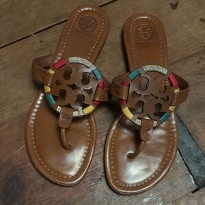 Tory Burch Brown Leather Sandals with Multicolor Accents
